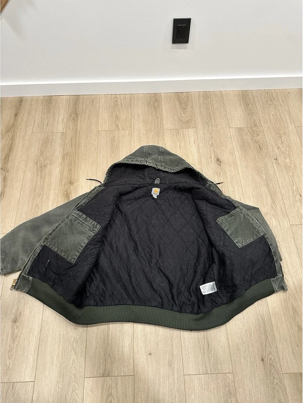 Vintage Carhartt Active Jacket J130 MOS 2XL Faded Green Canvas Workwear Distress